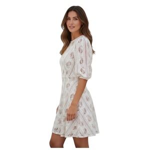 Lace Mini‎ Dress V-Neck Short Sleeve A-Line Party Cocktail Dress Small